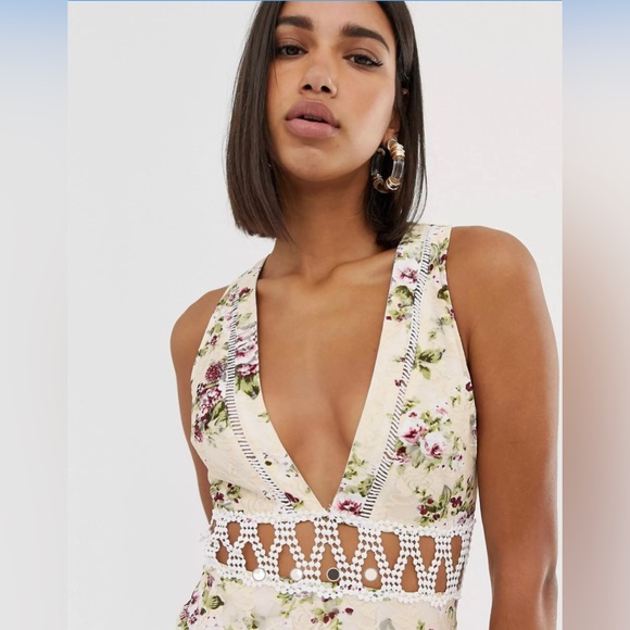 ASOS Floral Crotchet Plunge Dress - Picture 5 of 5